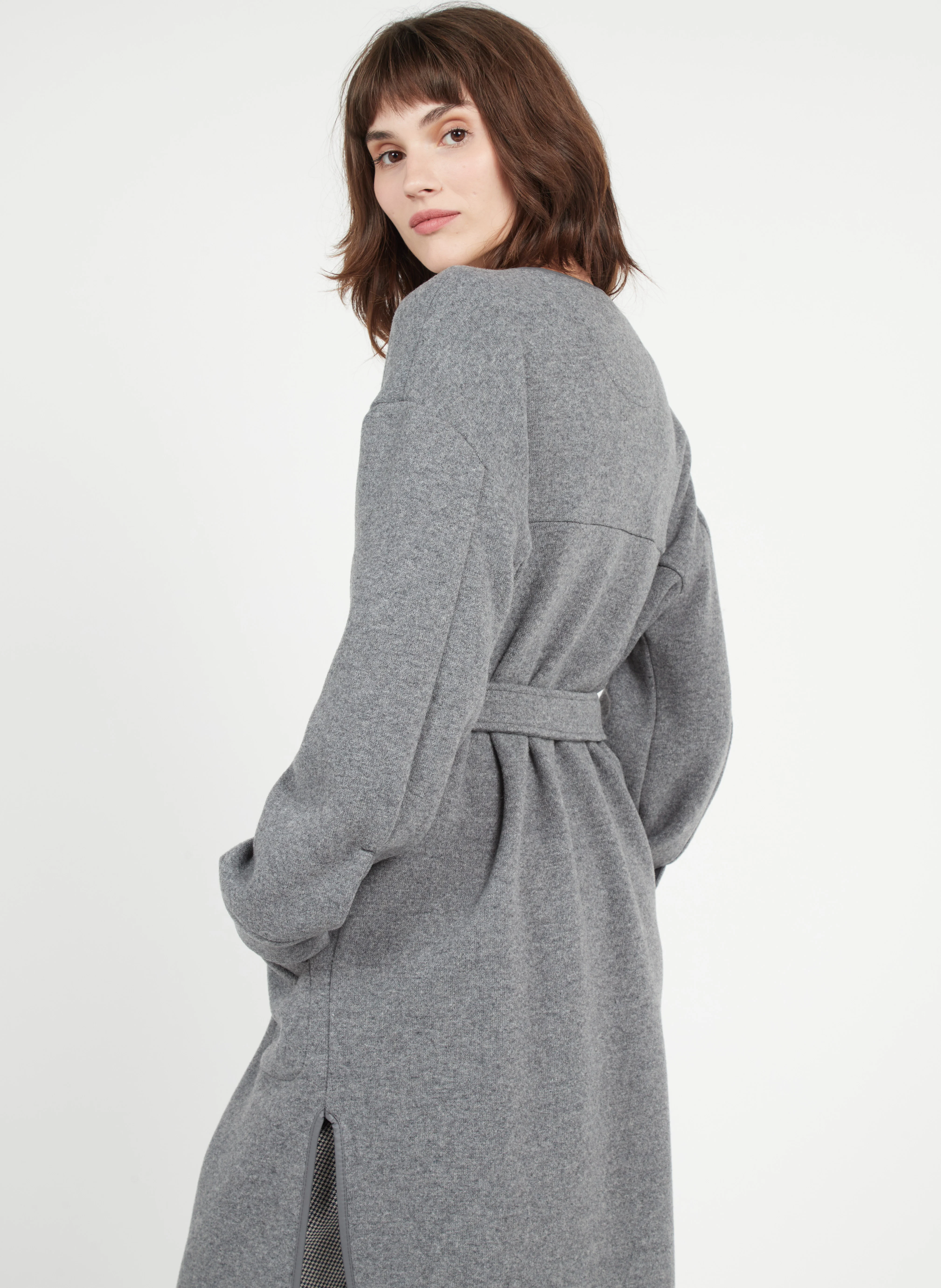 OBICE - Manteau col rond en laine mélangée| Gris