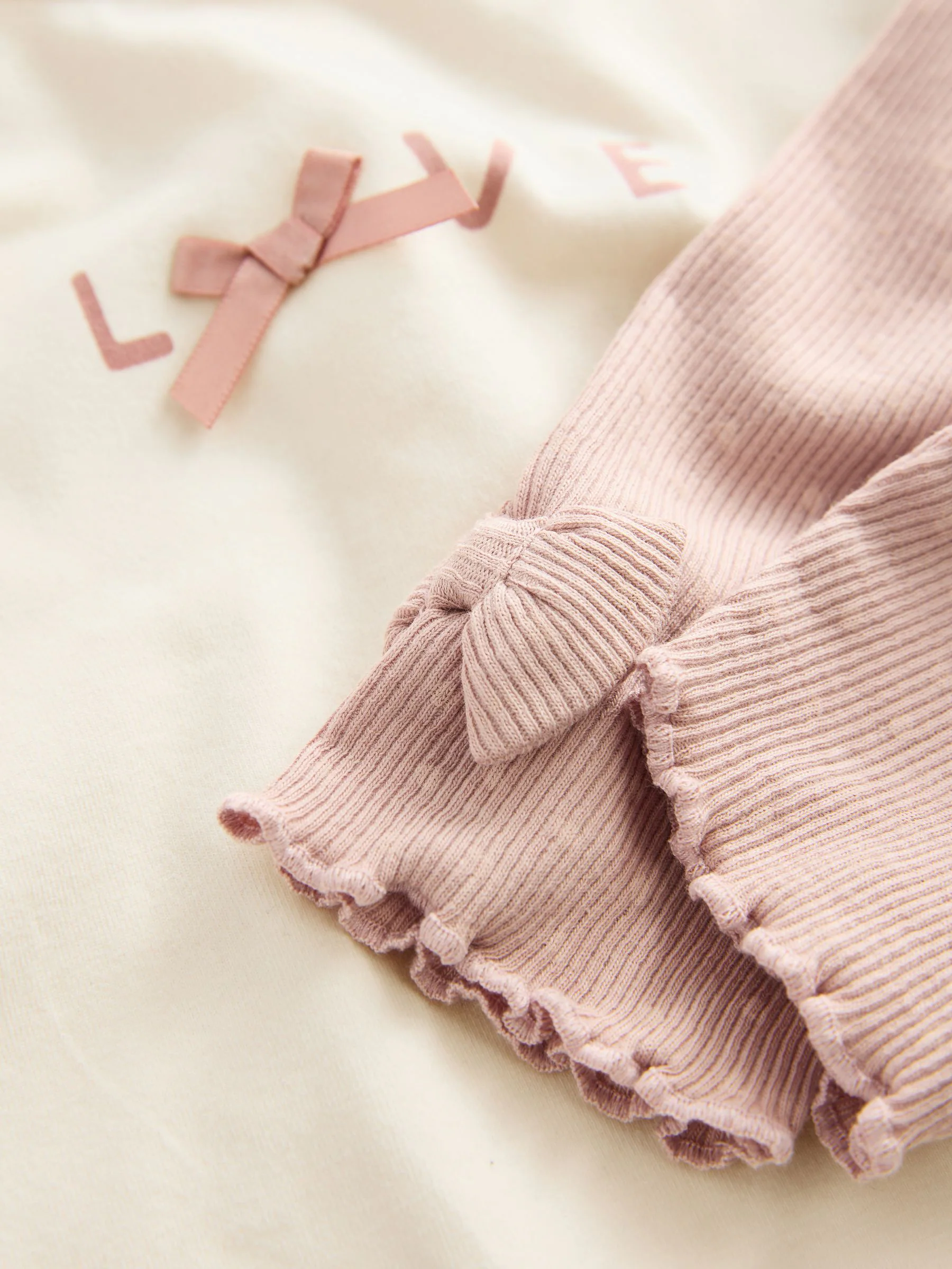 Roze/crème - 3 -delige babyset met bontgilet, top en leggings (0mnd -2jr)