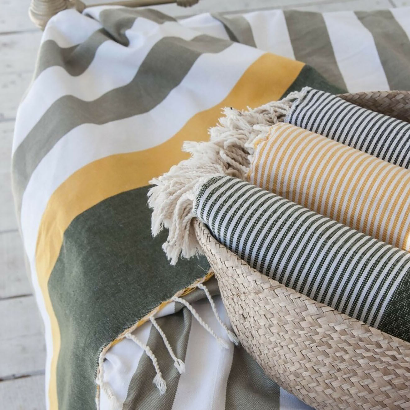 Febronie Fouta Arcachon taupe/blanc/jaune - 100x200 cm