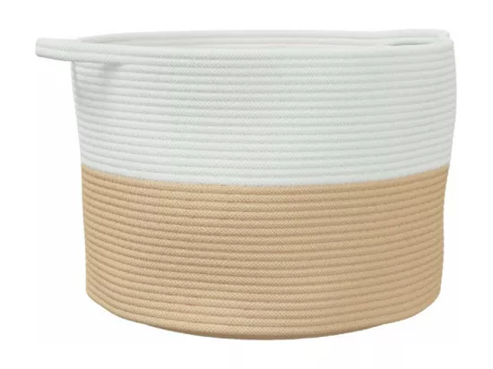 Panier à linge beige et blanc Ø55x36 cm coton