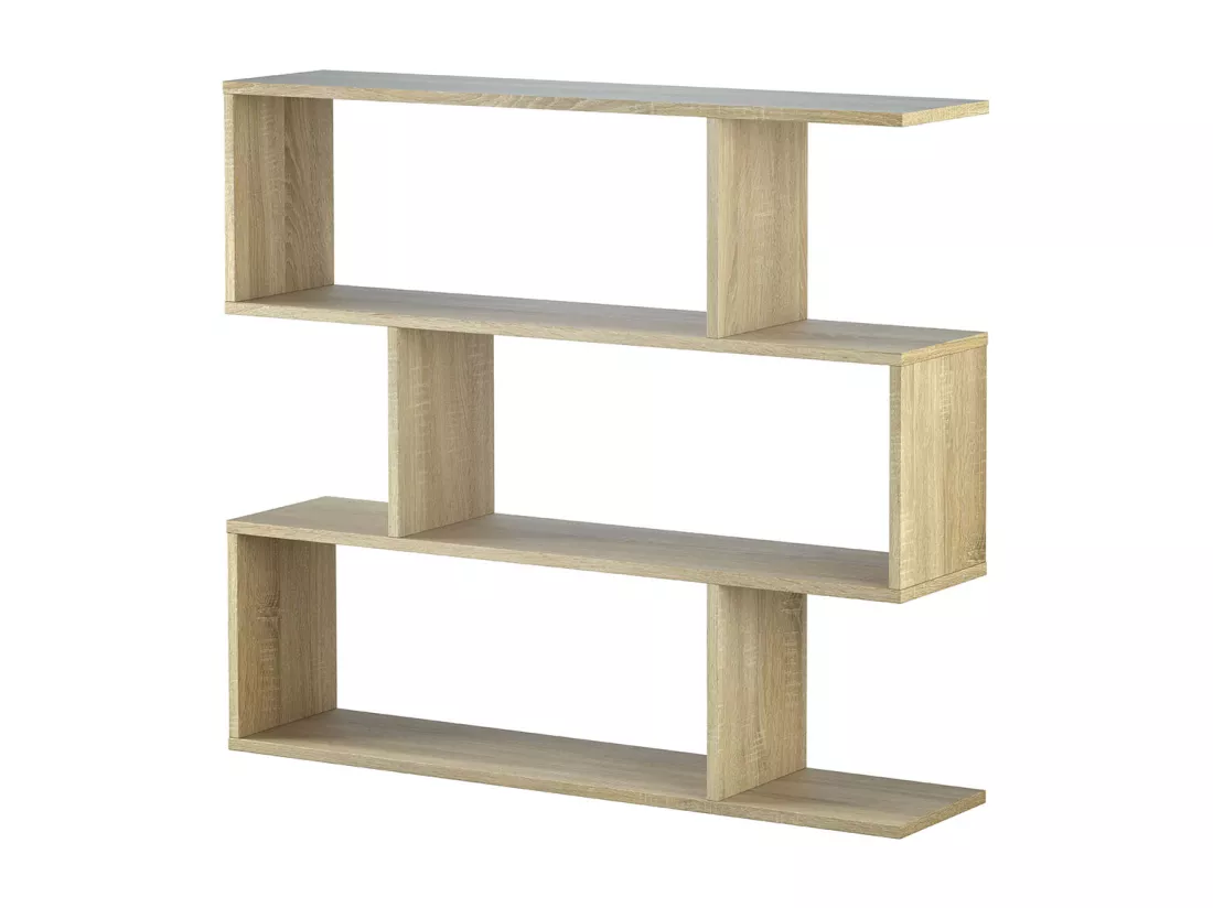 Bibliothèque, étagère basse 3 niveaux en bois mélaminé chêne - Longueur 110 x Profondeur 24 x Hauteur 97 cm