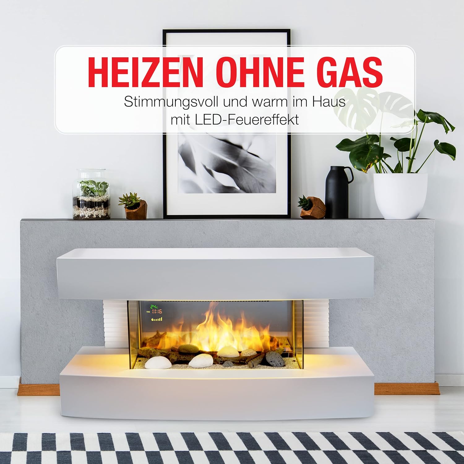 Elektrokamin - Toronto - 230V/2000W - Weiß - Kamin - mit Fernbedienung - LED-Flammeneffekt