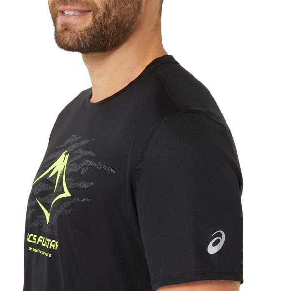 T-shirt running ASICS FUJITRAIL LOGO SS TOP BLACK/GRAPHIC GREY/SAFETY YELLOW