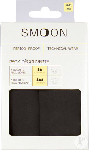 Smoon Ados Pack Découverte Culottes Menstruelles Flux Moyen + Flux Abondant Noir 14-16 Ans 2 Pièces