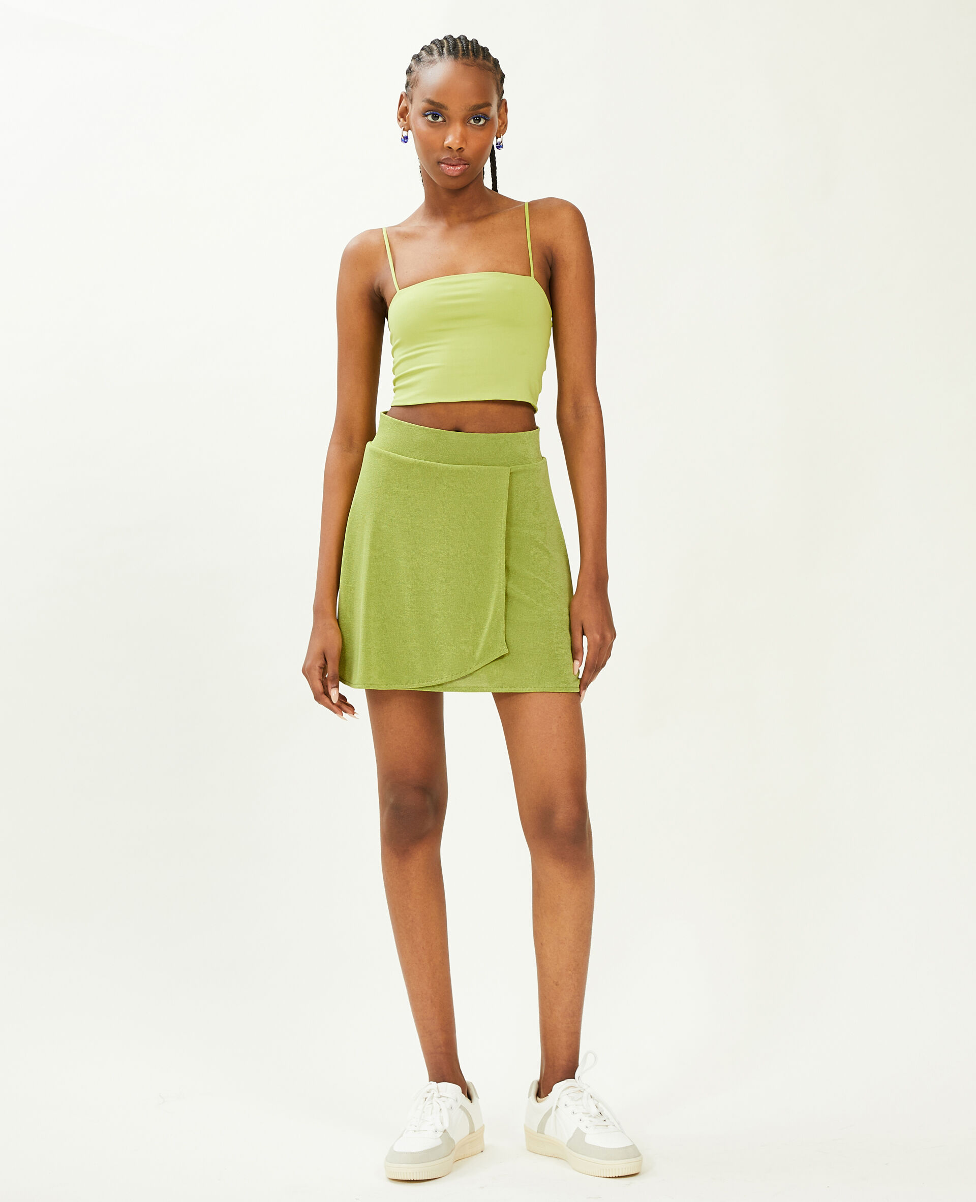 Jupe-short en tissu fluide - Vert kaki