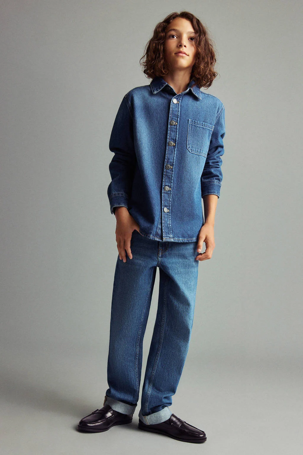 Mango Kids denim overhemd dark blue denim