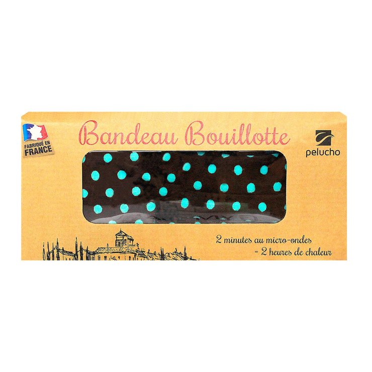 Bandeau bouillotte marron à pois bleus