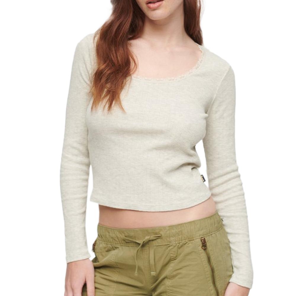 Superdry T-shirt Manches Longues Beige Femme Superdry Essential