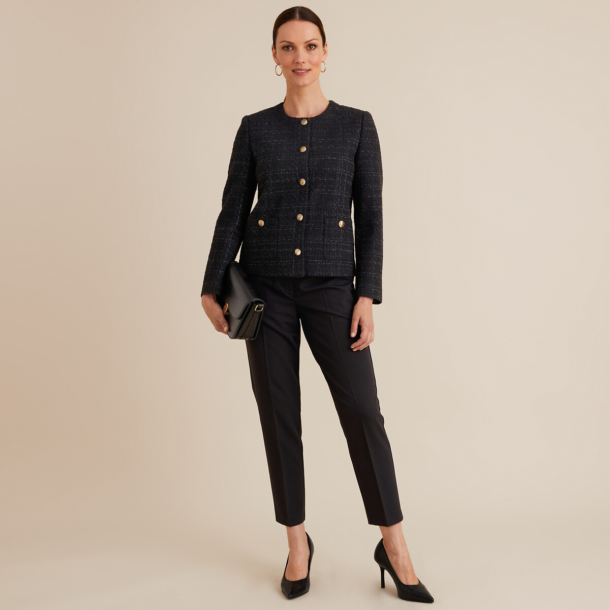 ANNE WEYBURN<br>Jaqueta curta de tweed, corte reto