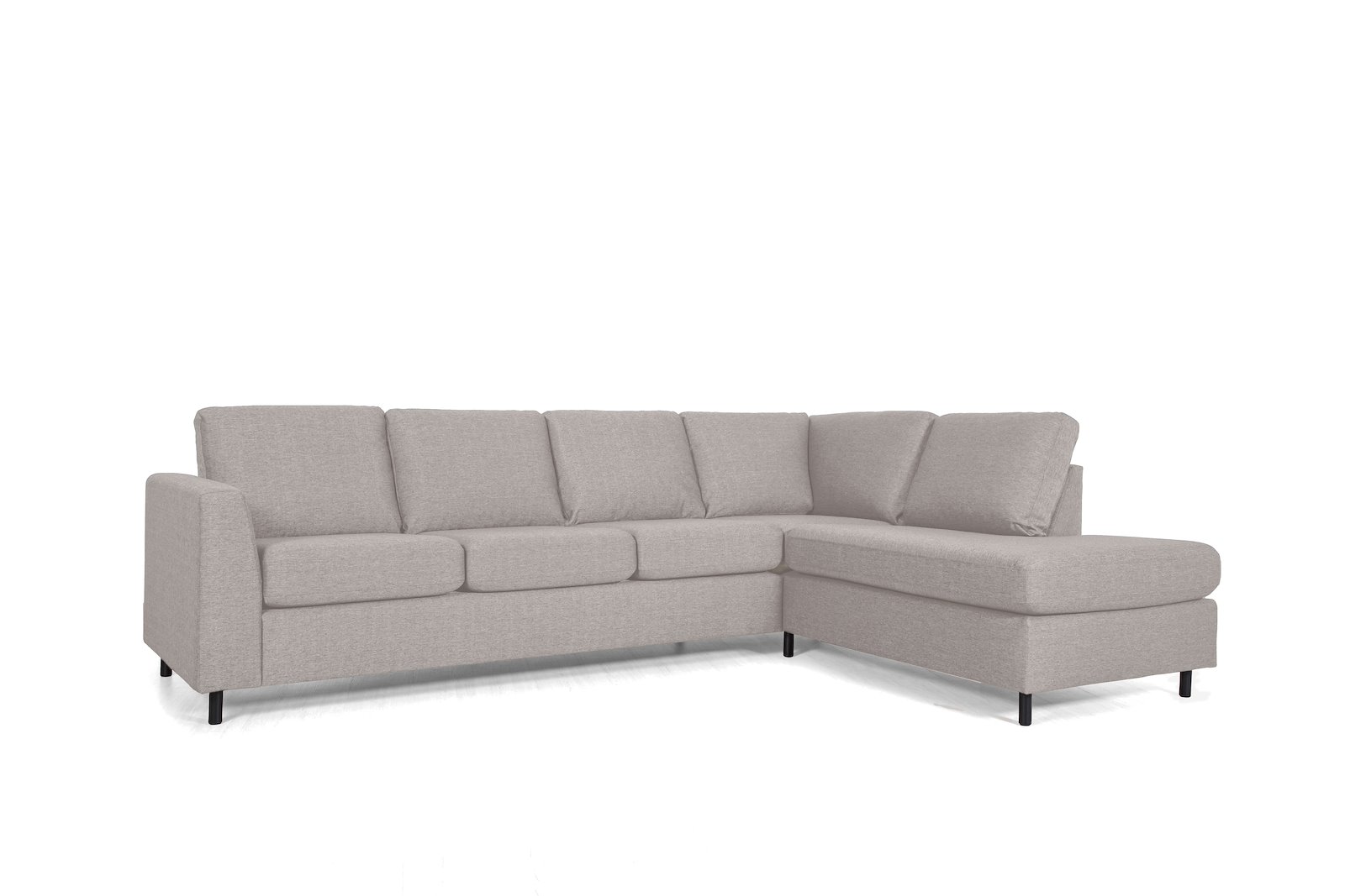 Oslo Plus hjørnesofa Oppsett 11R 3-seter med åpen ende høyre. Tekstil Hygge 11 Beige med sorte ben