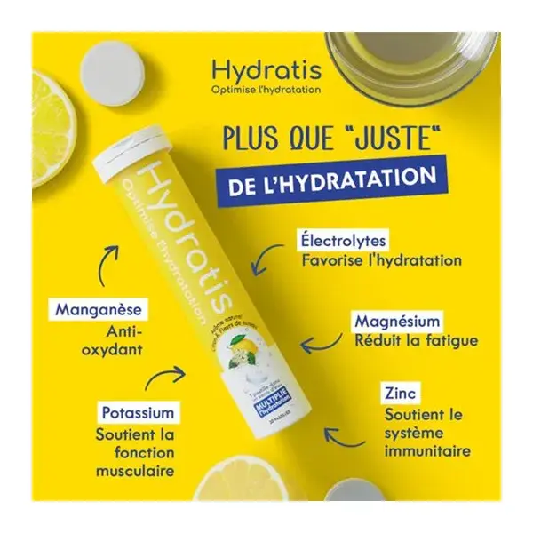 Hydratis Solution d'Hydratation Citron Fleur de Sureau Lot de 3 x 20 pastilles