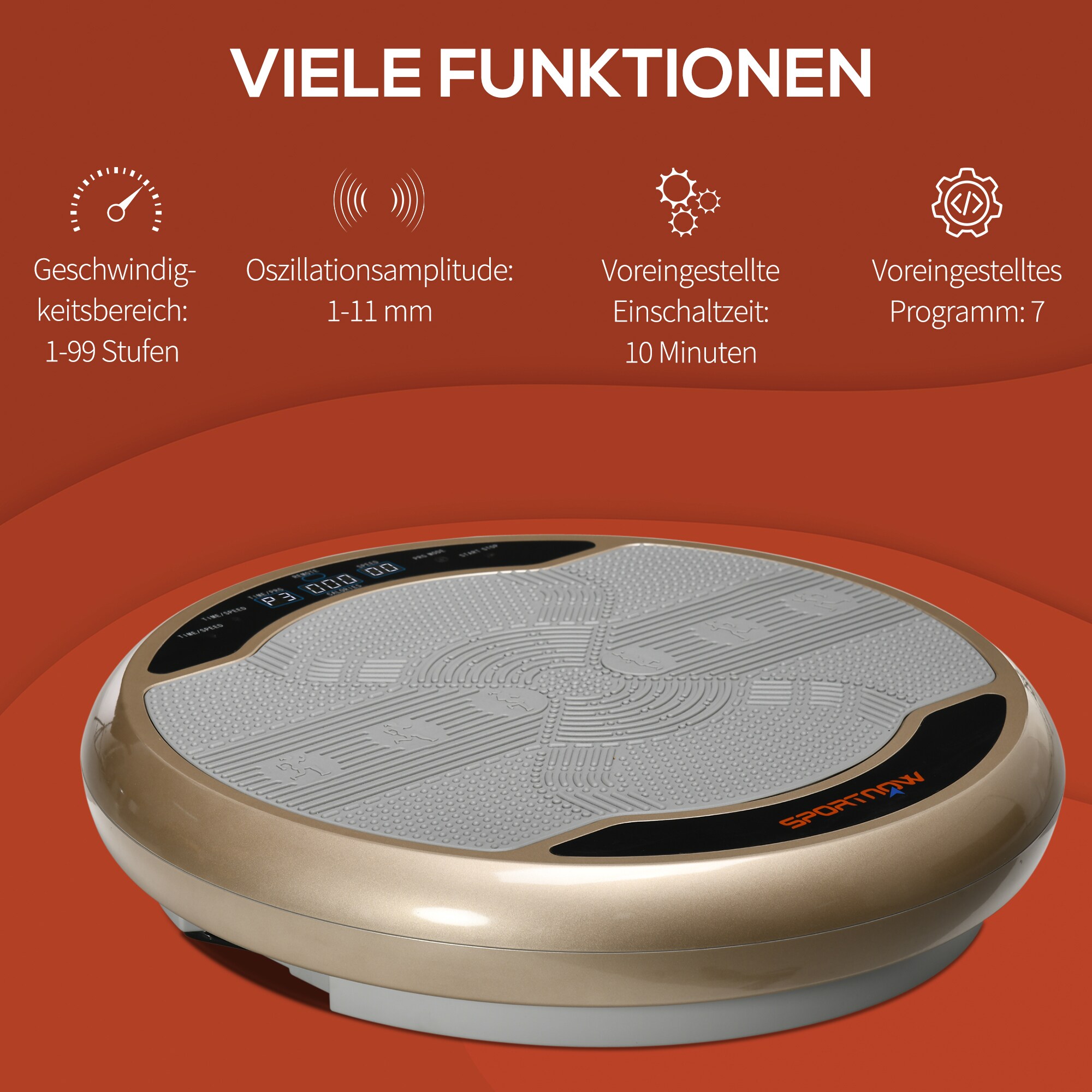 SPORTNOW Vibrationsplatte mit Expanderbänder gold, grau 59L x 59B x 15H cm