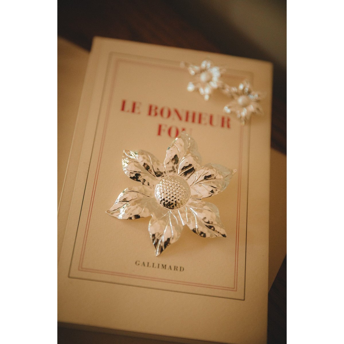 maxi barrette fleur plaqué argent - HESPÉRIS
