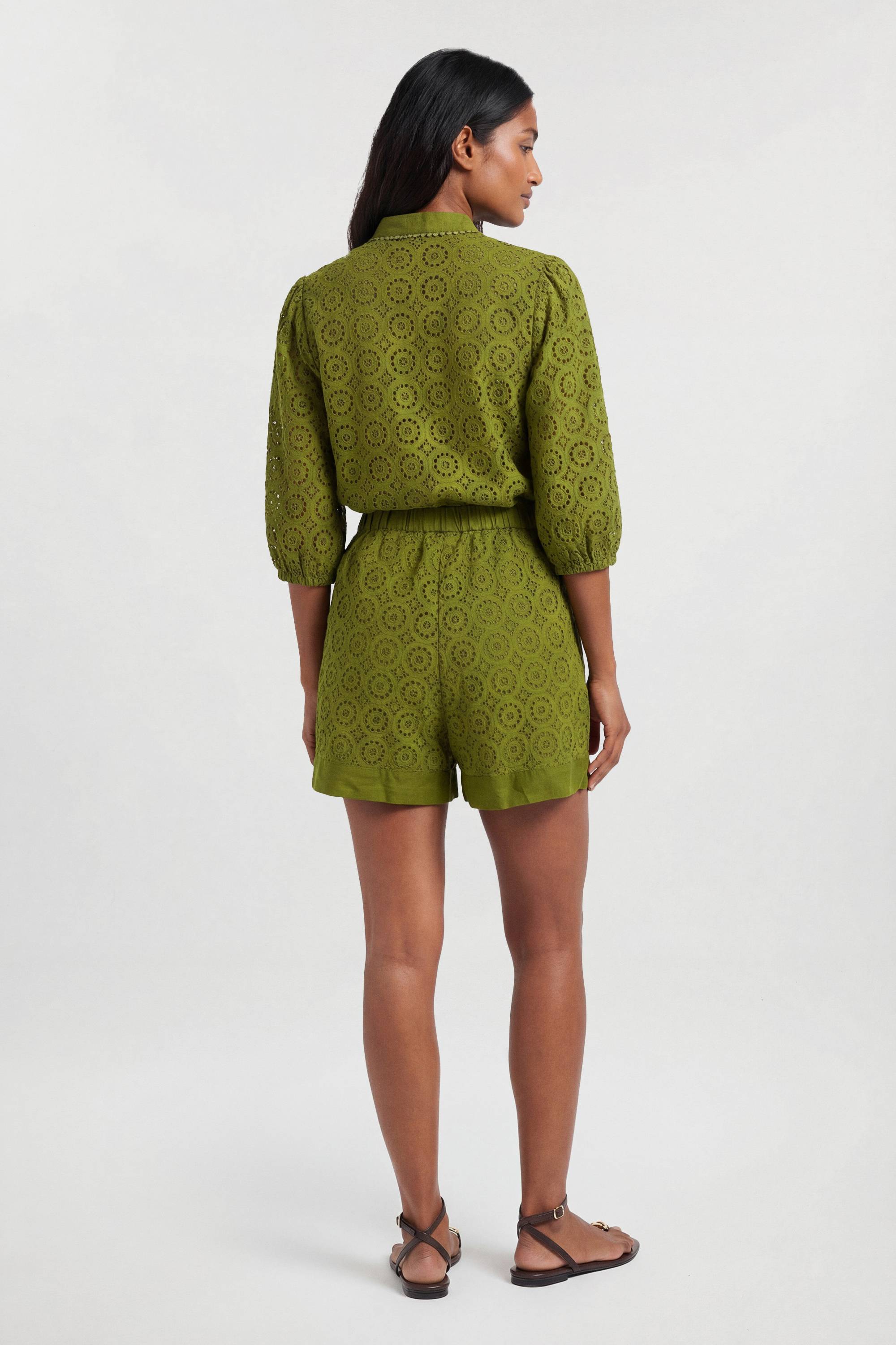 KarenMillen Chemisier Broderie Anglaise En Coton Tissé À Manches Courtes
