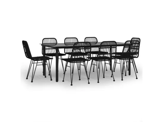 Ensemble à manger de jardin 9 pcs Noir Résine tressée