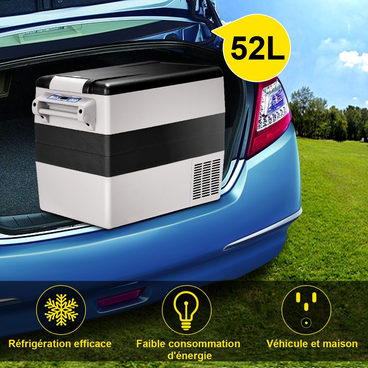 Réfrigérateur 52l de Voiture -20℃/+10℃ Mini Réfrigérateur Portable Ecran Lcd Adaptateur 69x34,5x52,5cm Noir+Gris - Lidl-Manfred