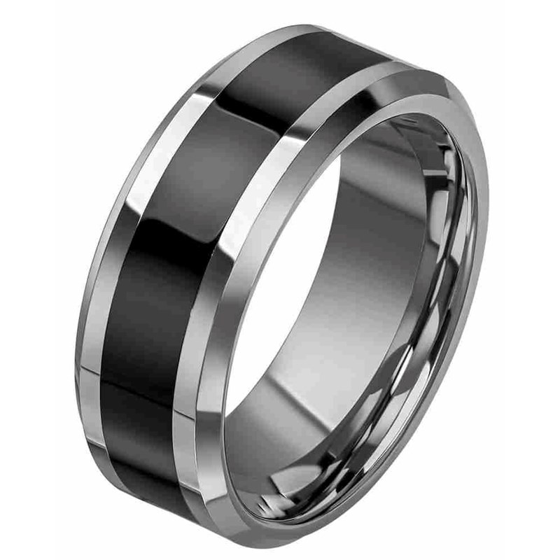 Bague émaille noir en tungstène