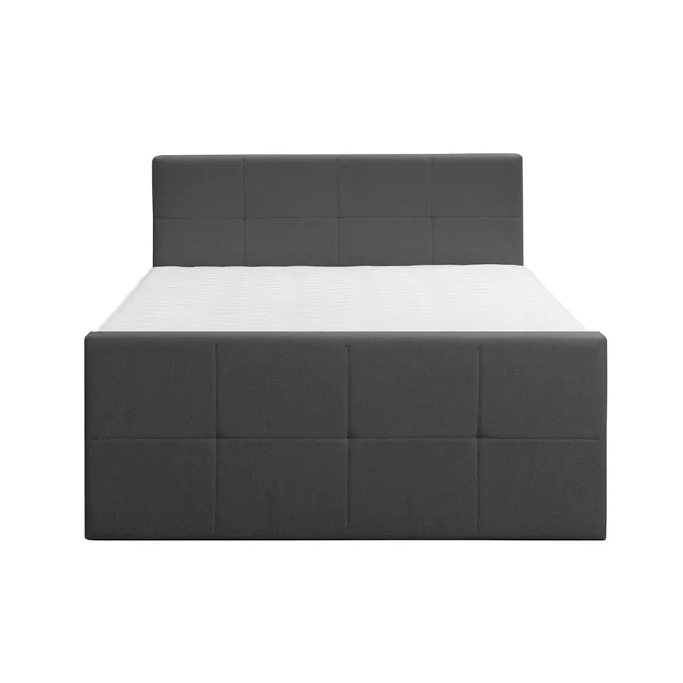 Boxspring met voetbord Liv geblokt - antraciet - 140x200 cm - ronde poot