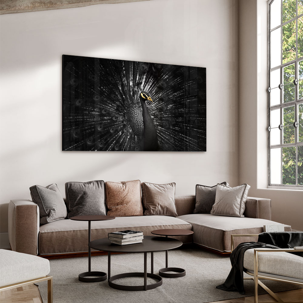 Walljar acrylglas schilderij - Golden Peacock Acrylglas schilderij - 120 x 180 cm