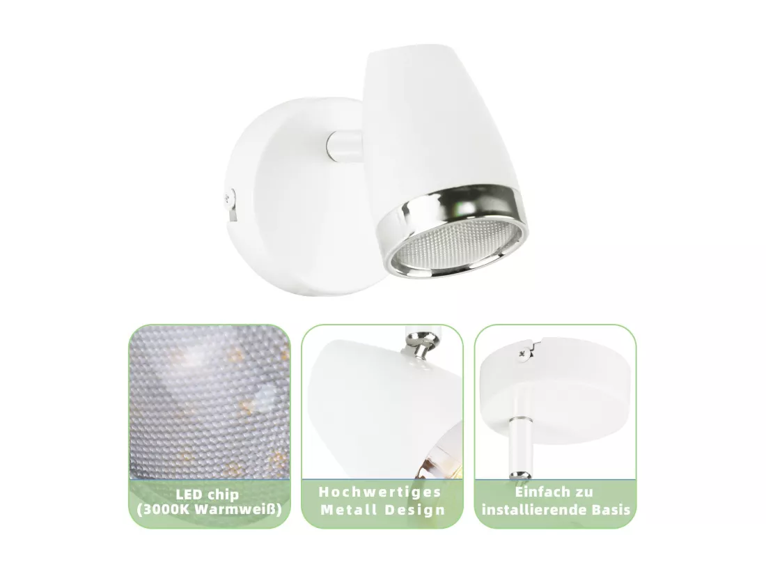NETTLIFE Spot de plafond 1 flamme 4W plafonnier orientable 350° salon