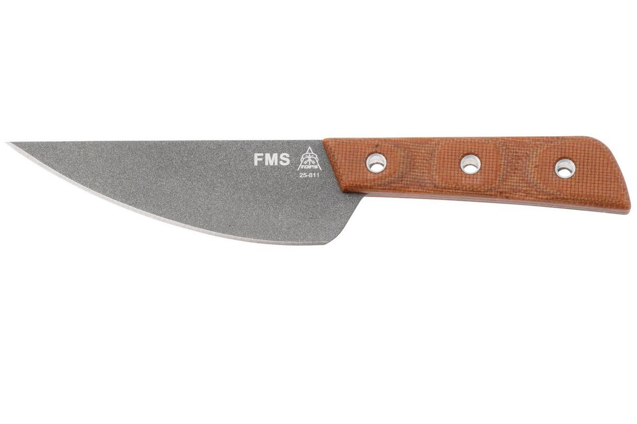TOPS Knives Frog Market Special Mini FMSM-01, 1095 Tungsten Cerakote, Tan Canvas Micarta, jachtmes