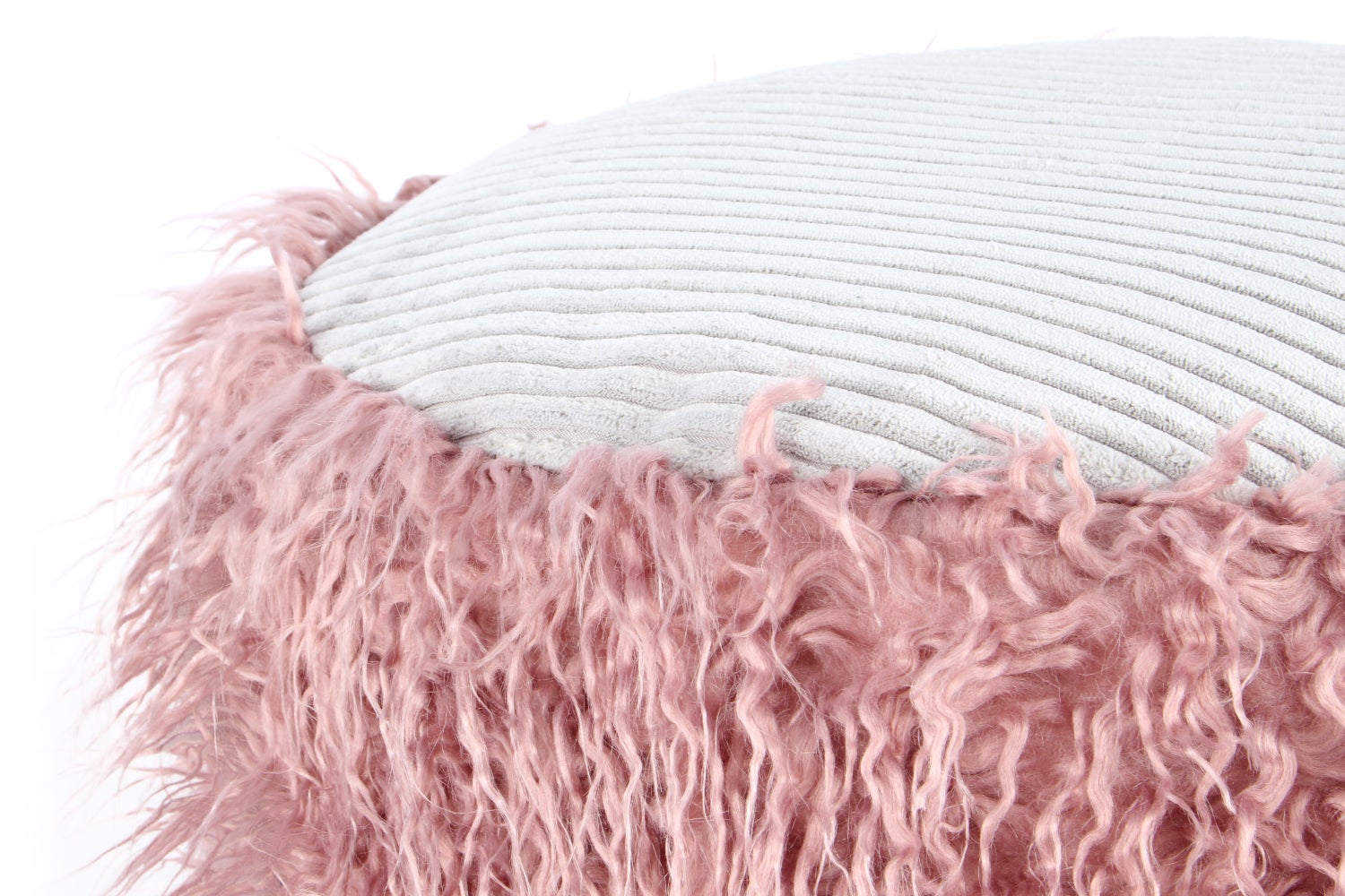 Poef, bont poef kruk, modern roze/grijs, rond, Ø 45 cm