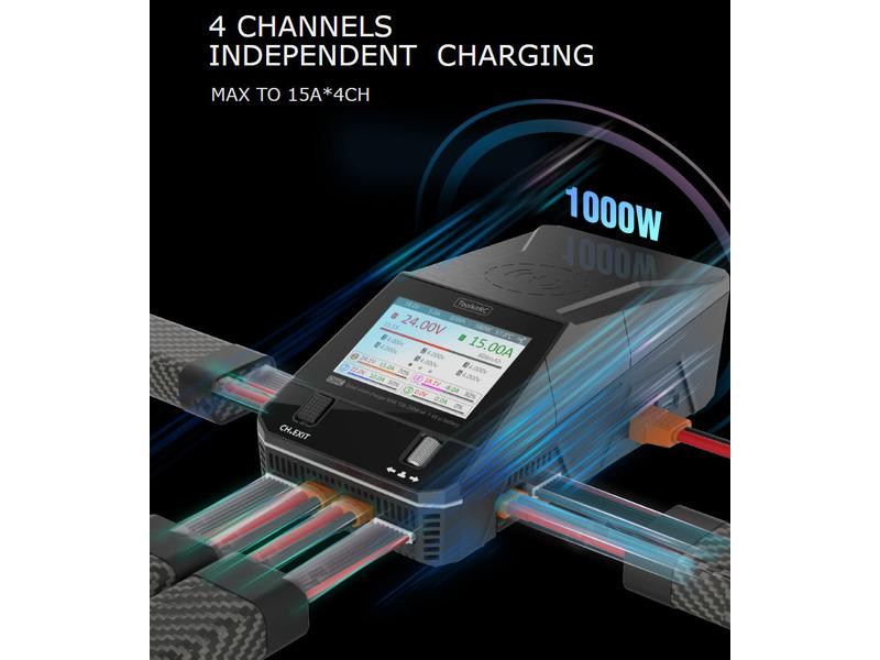 ToolkitRC Quad-Ladegerät Q6AC 1-6S, 400W Multifunktionales Modellbau-Ladegerät mit 4 Ausgängen