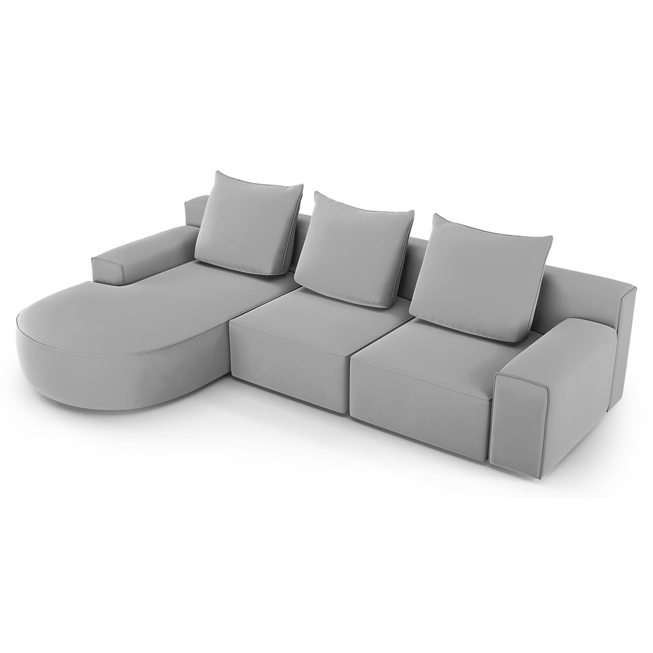 Mazzini Sofas Canapé d'angle gauche arrondi en velours Ivy 5 Places gris clair - 285x180x89 cm