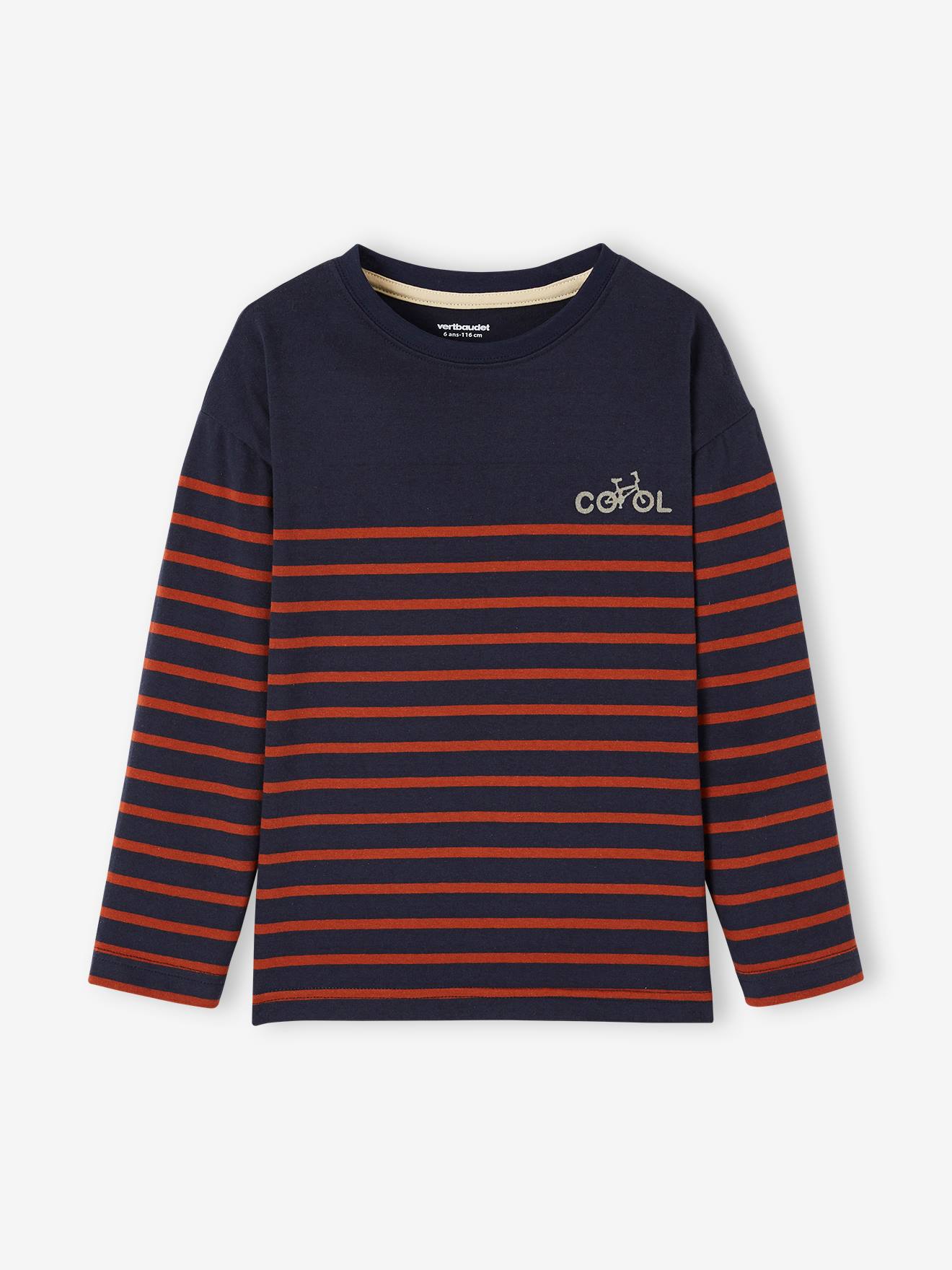 Camiseta estilo marinheiro com detalhe em veludo flocado no peito, para meninos, cinza mesclado médio