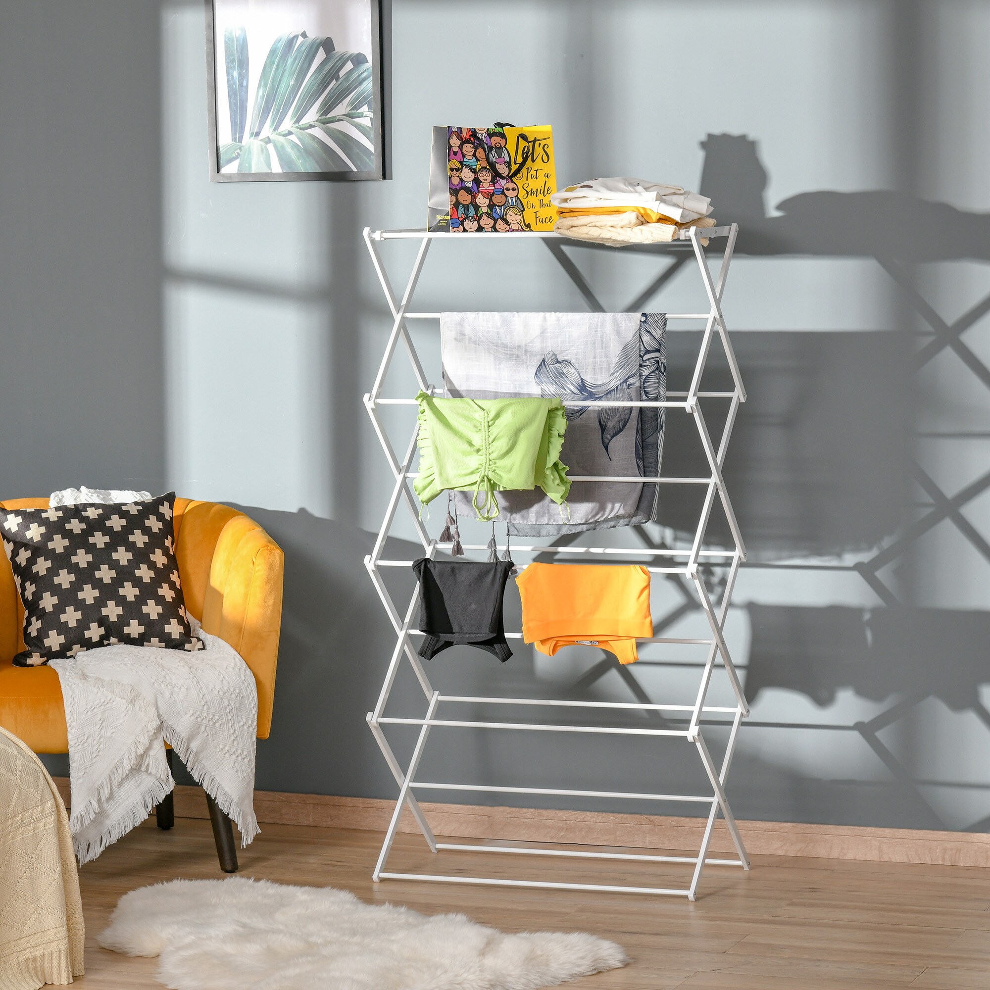 HOMCOM Wäscheständer mit 8 Ebenen weiß 74 x 35 x 144 cm (LxBxH)