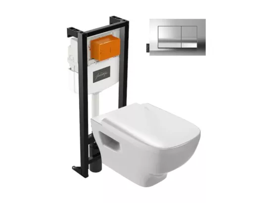 Pack WC suspendu sans bride JACOB DELAFON Struktura+ bâti-support + plaque Chrome + accessoires