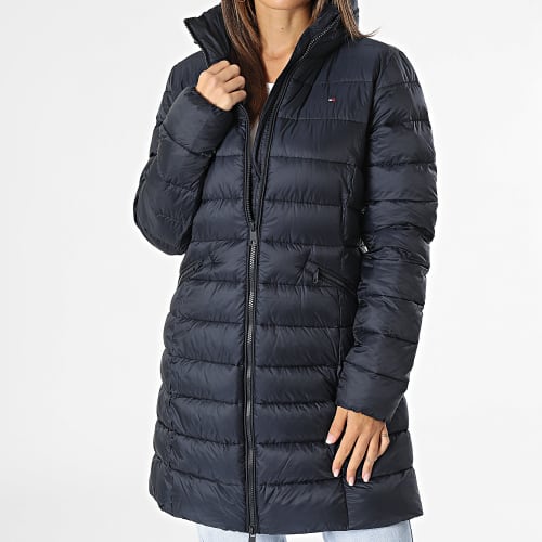 Doudoune Longue Capuche Femme Padded Global Stripe 9221 Bleu Marine