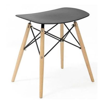Tabouret bas SKOLL - pieds bois et acier noir - assise noire