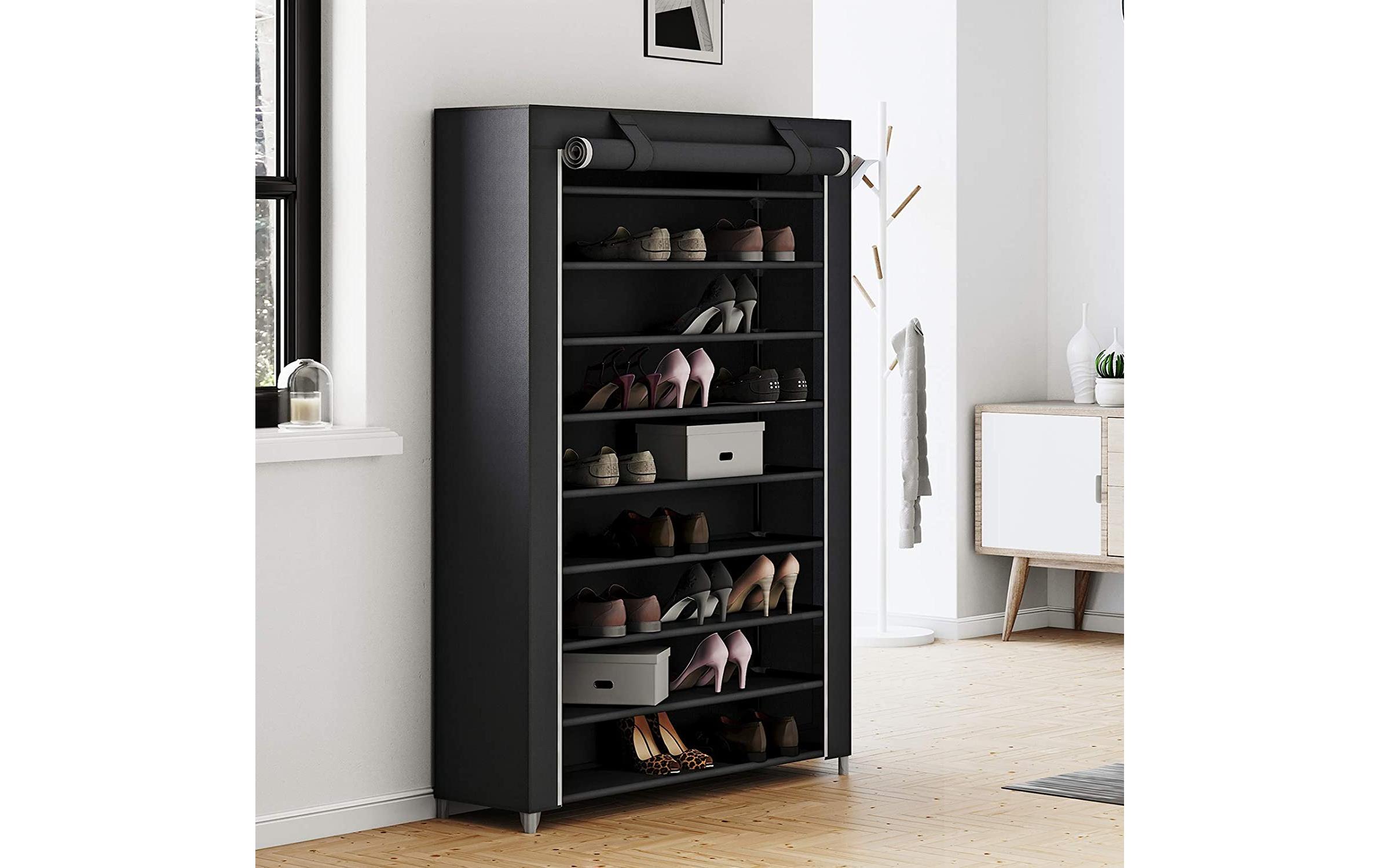 Schuhschrank mit Rolltür 100 x 28 x 162 cm, SchwarzSchuhorganizer
