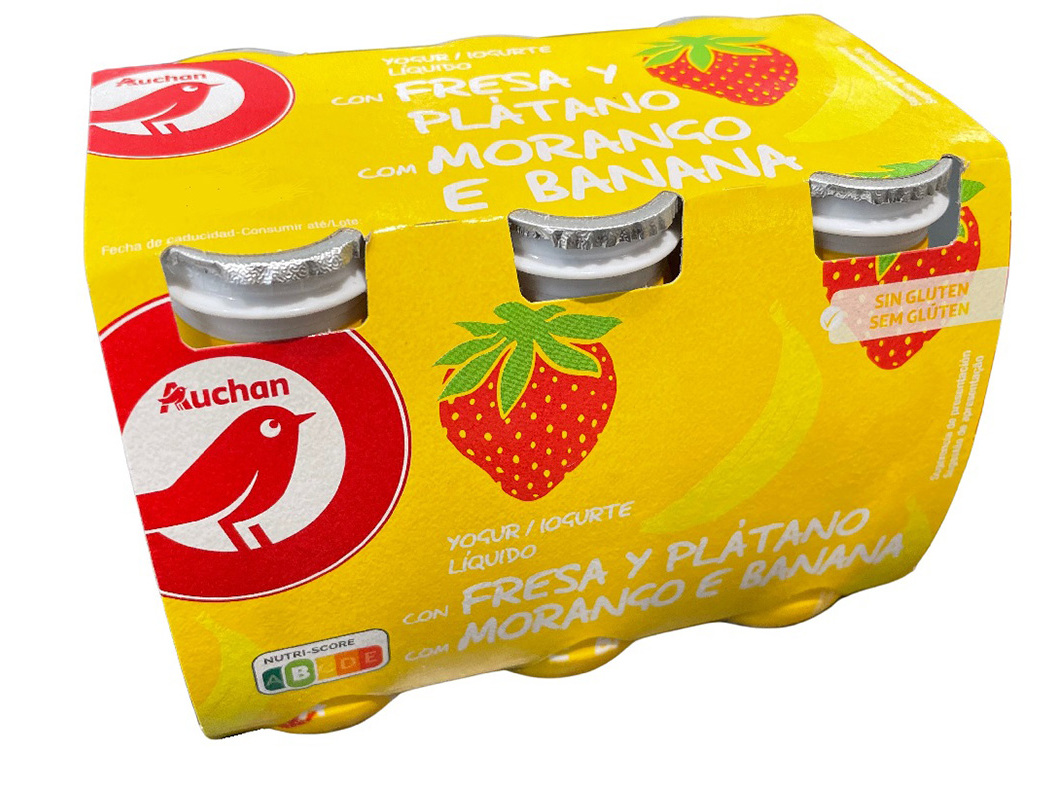 IOGURTE AUCHAN LÍQUIDO MORANGO E BANANA 6X100G