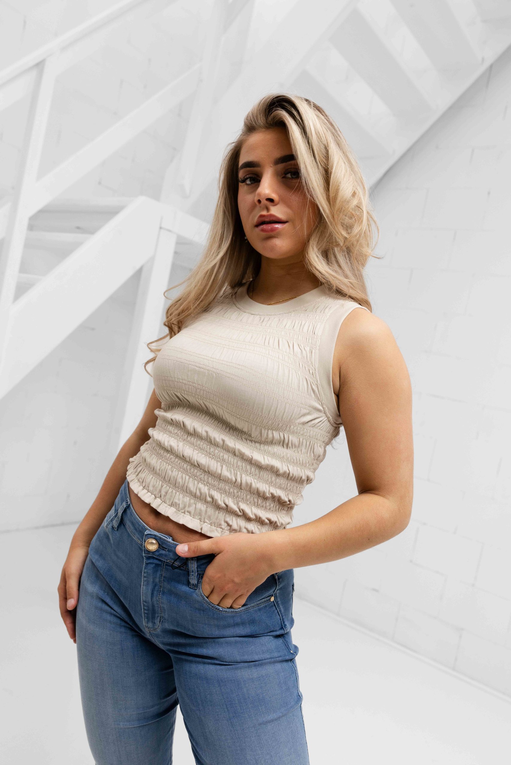 Guess Claire Smock Top Dames Beige