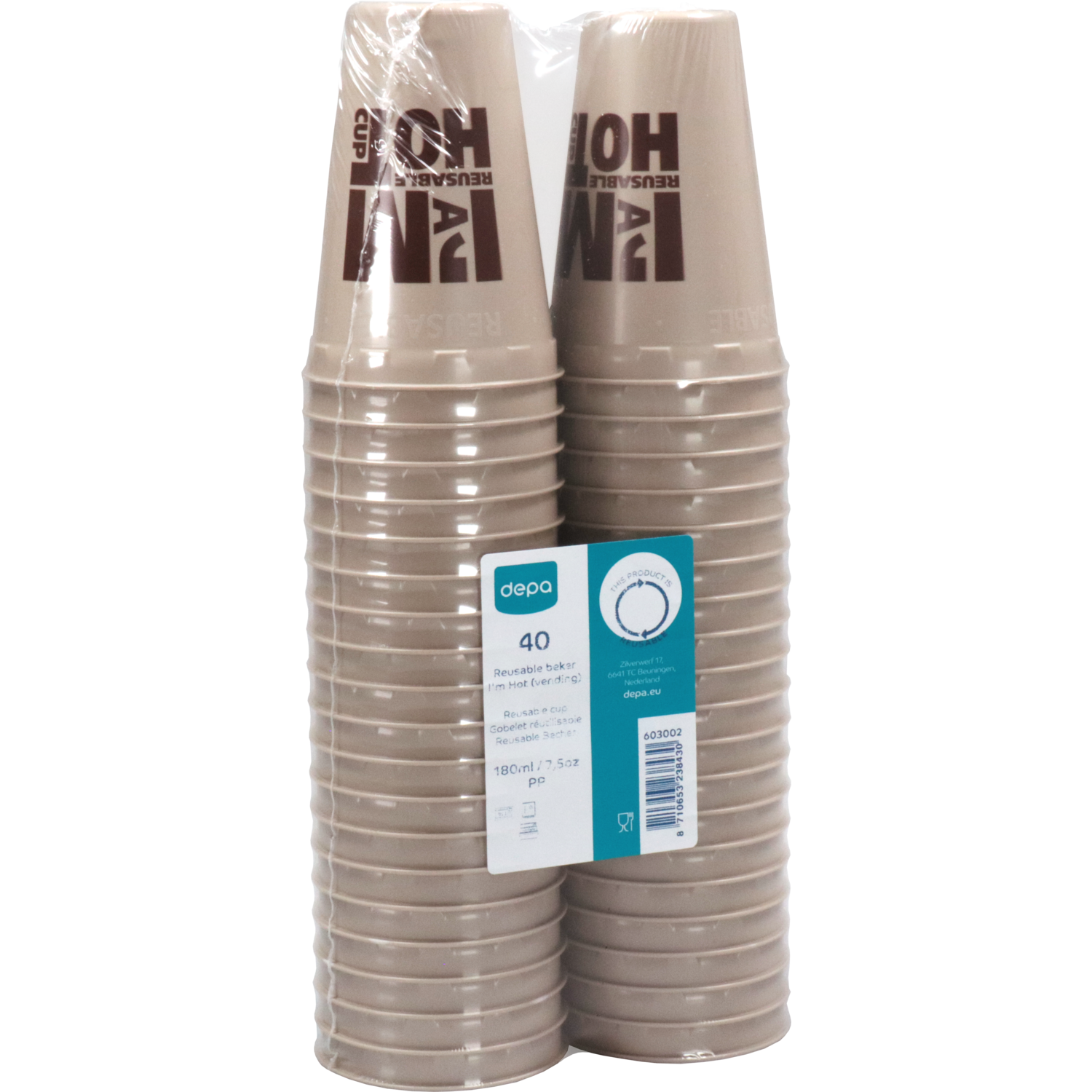 Depa, Beker, I´M a HOT cup, PP, reusable, automaatgeschikt, 180ml, 7.5oz, 96mm, taupe