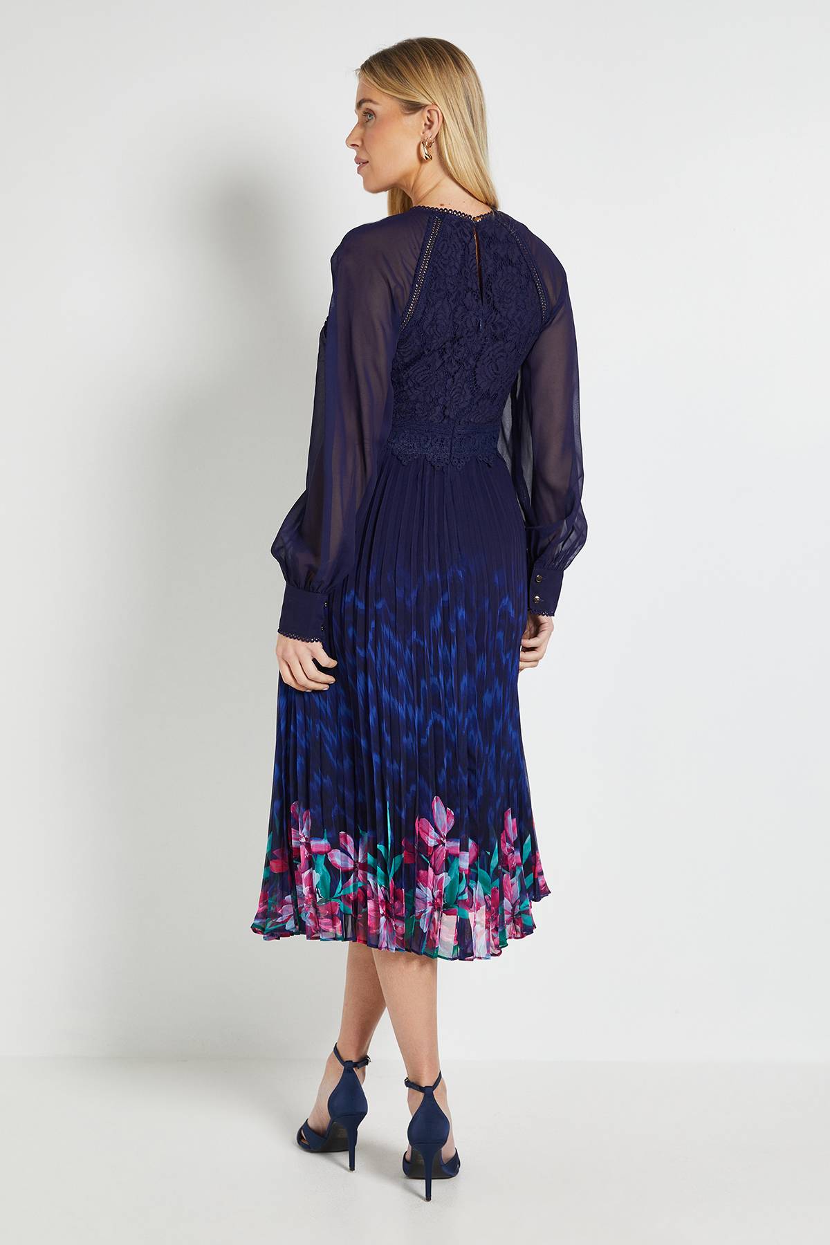 Wallis Robe Midi Plissée À Insert En Dentelle Petite Taille Occasion