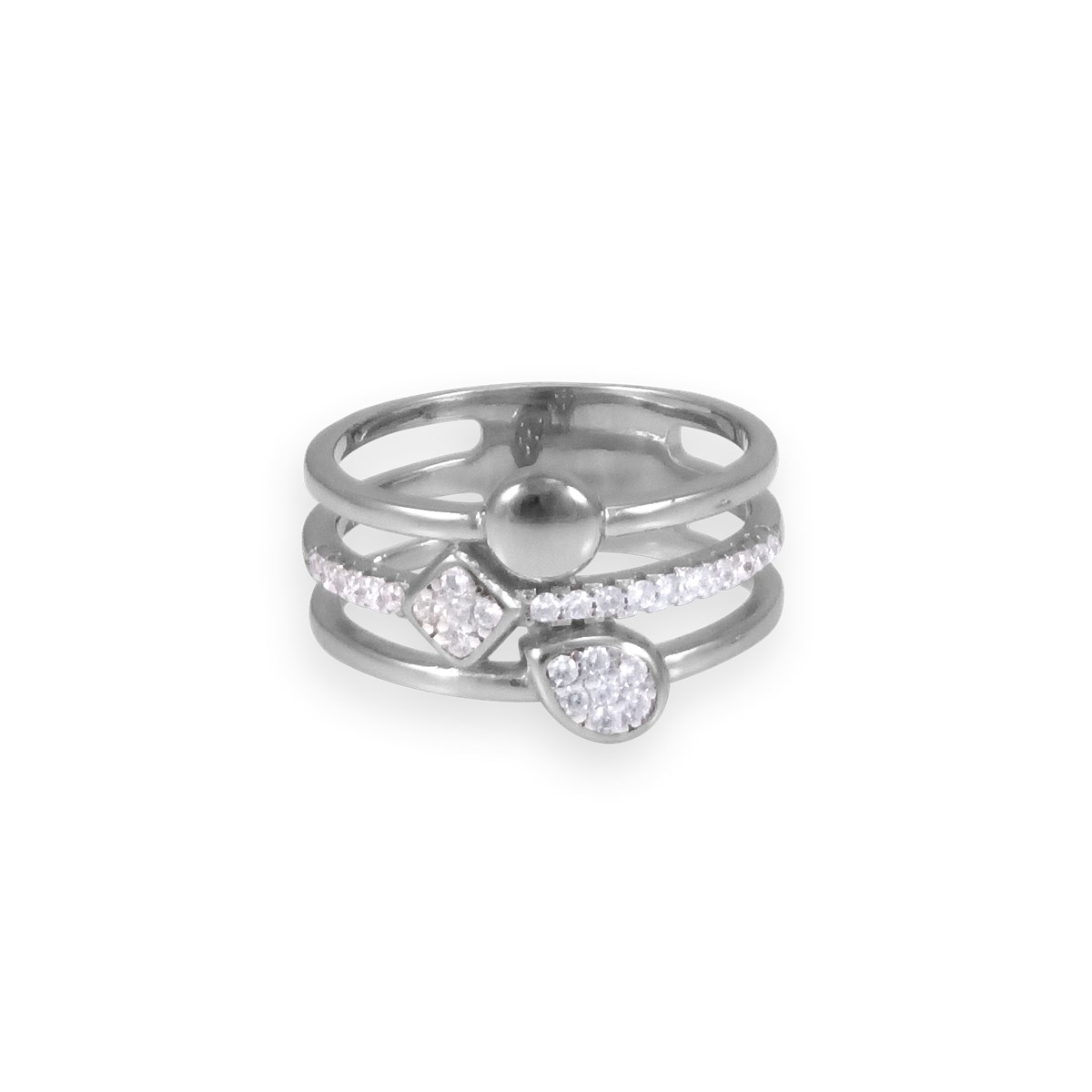 Bague en argent 925 rhodié avec oxydes de zirconium