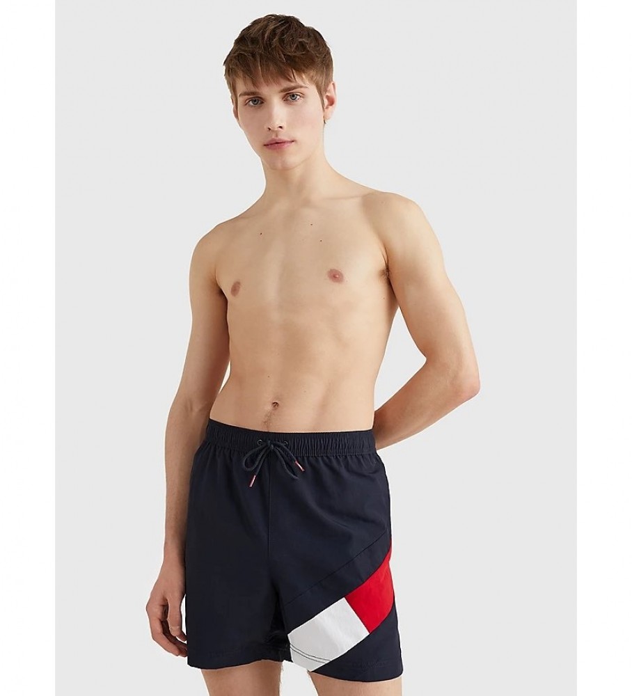 Calção de banho Tommy Hilfiger de comprimento médio com cordão azul-marinho