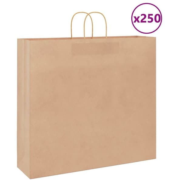 vidaXL Papirposer 250 stk med håndtak brun 54x15x49 cm