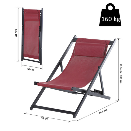 Conjunto de 2 espreguiçadeiras reclináveis e dobráveis Outsunny