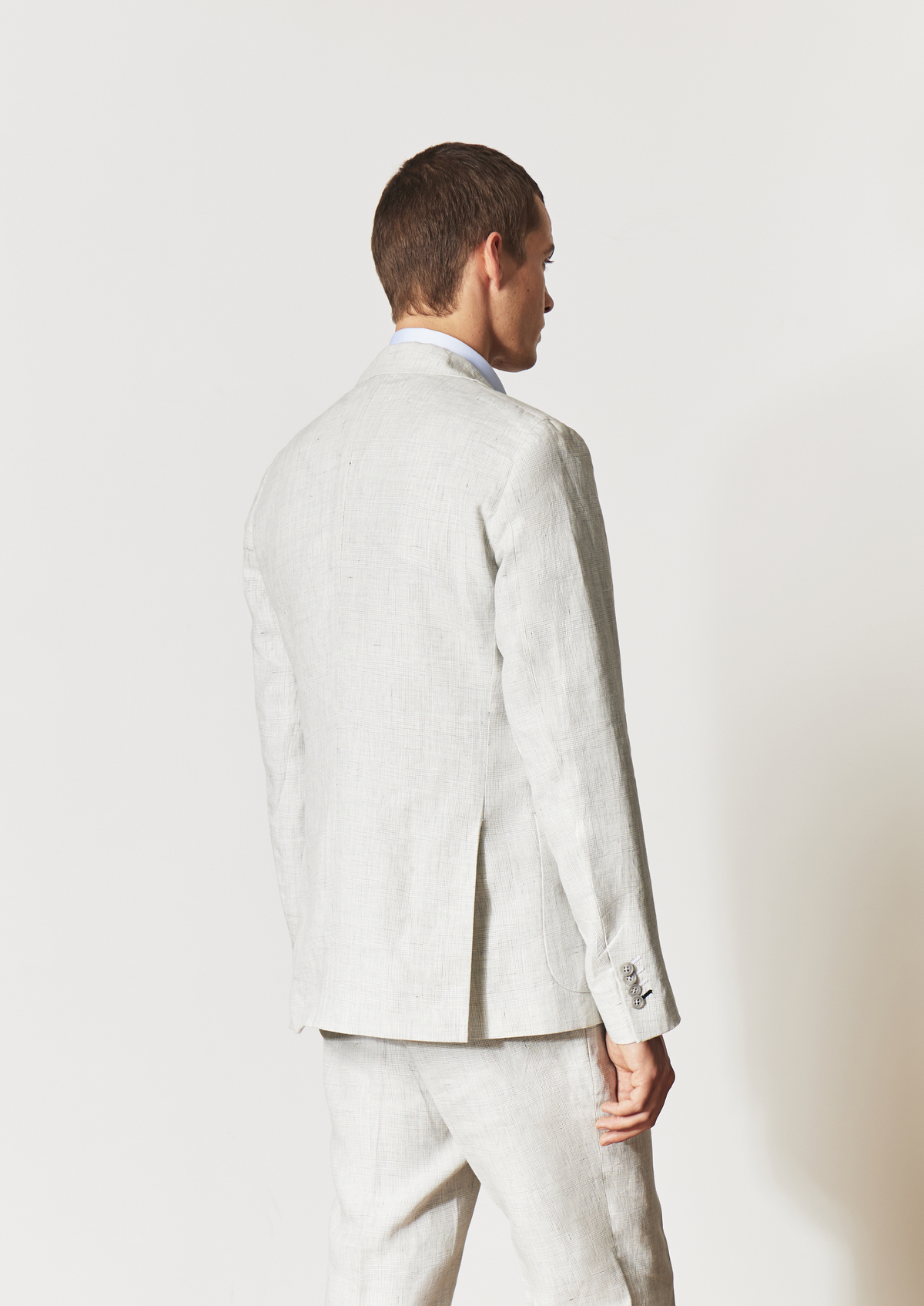 Veste coordonnable Slim en lin gris perle Prince de Galles