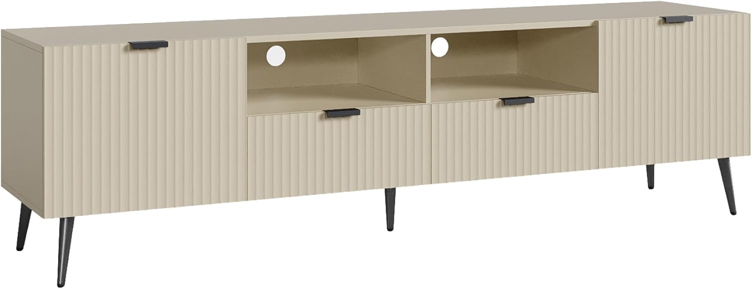 [en.casa] TV Schrank Nand Lowboard mit 2 Türen geriffelt Fernsehschrank mit 2 Schubladen 180 x 40 x 51 cm Sideboard Kommode Fernsehtisch Sandfarben