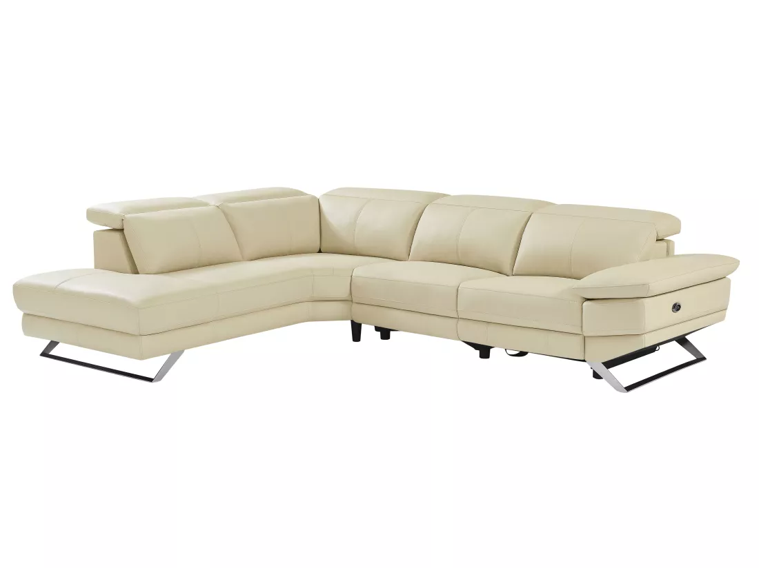 Canapé d'angle gauche relax électrique en cuir de vachette beige PUNO II