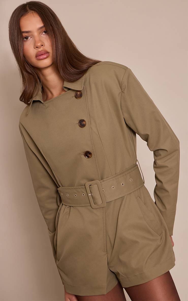 Kaki Combinaison-short Ceinture Détail Trench