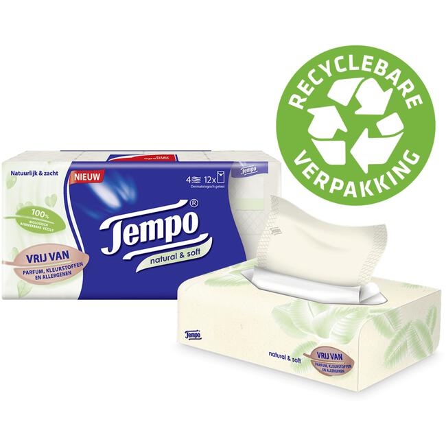 Tempo Natural & Soft zakdoekjes 8x9 stuks