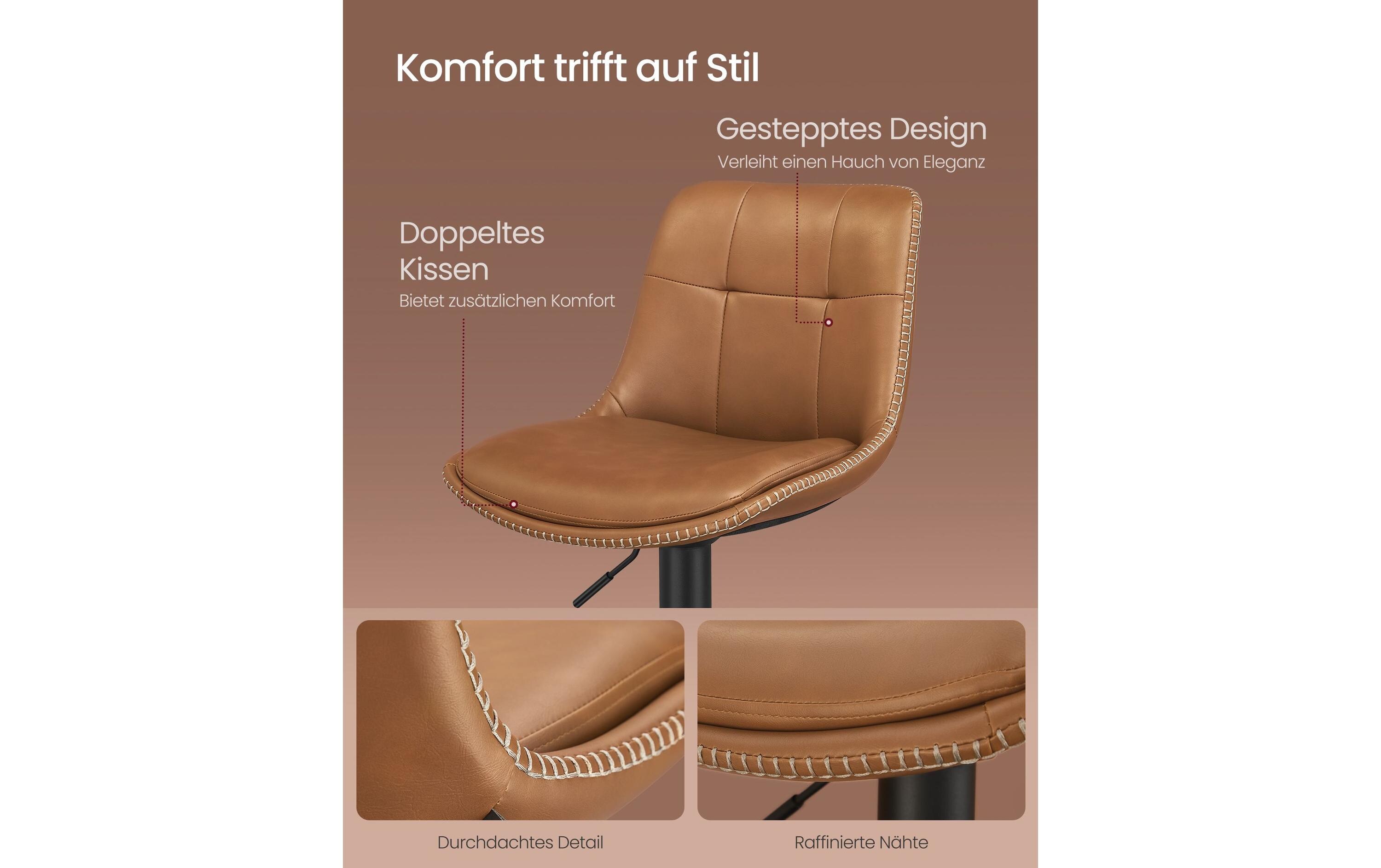Barhocker 2er Set 48 x 90 cm/112 cm, Braun<br>Stabile Barstühle aus Kunstleder mit Rückenlehne