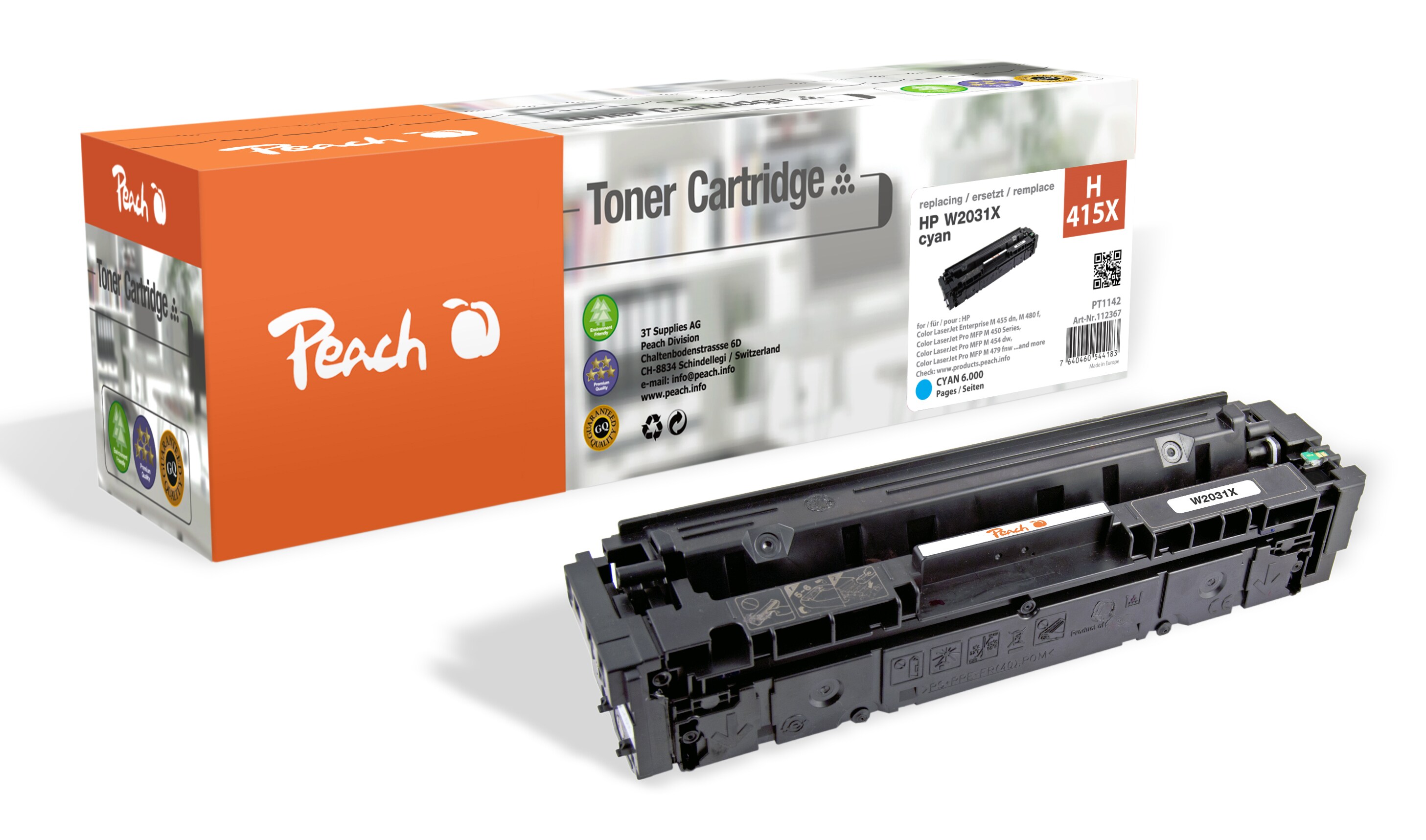 Peach HP 415 X Toner XL cy ersetzt HP No. 415X, W2031X für z.B. HP Color LaserJet Pro MFP M 479 dw, HP Color LaserJet Enterprise MFP M 480 f (wiederaufbereitet)