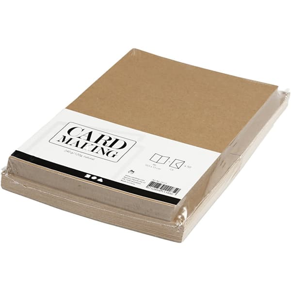 Kort og konvolutter, kort str. 10,5x15 cm, konvolutt str. 11,5x16,5 cm, 120+240 g, natur, 50 sett/ 1 pk.